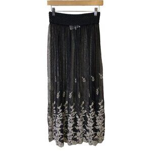 Gypsy Junkies Sheer Skirt Womens S Floral Embroidery Mesh Sheer Boho Festival